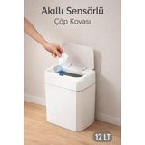 Funny Life Akıllı Hareket Sensörlü Sessiz Kapanan Çöp Kovası - Mutfak Banyo Çöp Kovası Kapakl - 12 lt - Beyaz