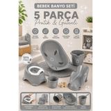 Funny Life Baby 5 Parça Bebek Banyo Seti | Bebek Küveti + Lazımlık + Kova + Maşrapa + Banyo Aparatı | Bpa Free - Gri