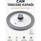 Funny Life Cam Tencere Kapağı 24-26-28 cm Siyah Kademeli Silikon Kenarlı 1 Parça Dayanıklı - Gri