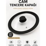 Funny Life Cam Tencere Kapağı 24-26-28 cm Siyah Kademeli Silikon Kenarlı 1 Parça Dayanıklı