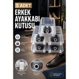 Funny Life Gondol 5'li Şeffaf Erkek Ayakkabı Kutusu Düzenleyici İstiflenebilir Kapaklı Saklama Kutusu Organizer
