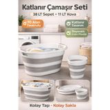 Funny Life Katlanır Çamaşır Sepeti ve Kova Seti 38 LT + 11 LT Yer Kaplamaz Taşınabilir Dayanıklı