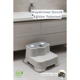 Funny Life Kaydırmaz Taban Çocuk Basamaklı Eğitim Taburesi - Banyo, Lavabo, Klozet Basamak Merdiven Yükseltici - Gri