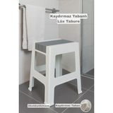 Funny Life Kaydırmaz Tabanlı Lüx Banyo Taburesi - Günlük Kullanım Çok Amaçlı Modern Tabure - Beyaz - Gri