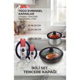 Funny Life Togo İkili Set Evrensel Silikon Kenarlı Tencere ve Tava Kapağı (16-18-20 cm & 22-24-26 cm) Siyah