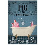 Funny Metal Sign Pig Bath Soap Wall Art Poster Vintage Signs 8x12 Inch For Bathroom Living Room Bedroom Wall Decor Plaque