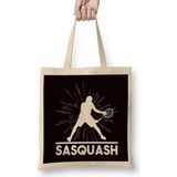 Funny Sasquatch Squash Player Racket Indoor Tennis Court Bez Çanta Uzun Saplı - Açık Bej - 40 X 40