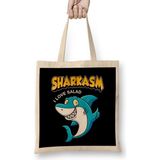 Funny Sharkasm I Love Salad Shark Sarcasm Pun Bez Çanta Uzun Saplı - Açık Bej - 40 X 40