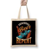 Funny Snowboard Beer Repeat Snowboarding Bez Çanta Uzun Saplı - Açık Bej - 40 X 40