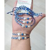 Funny Takı Beş Adet Yıldızlı ve Renkli Inci Boncuklu Asimetrik Marteniçka Bileklik - 17 cm - Mavi - Beyaz