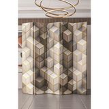 Fupe Shop Doğal Ahşap 3 Boyutlu Tek Taraf Baskılı 5 Kanat Paravan Seperatör Oda Bölme - 200 x 180 cm - Çok Renkli