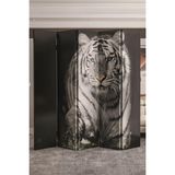 Fupe Shop Doğal Ahşap Beyaz Kaplan Tek Taraf Baskılı 5 Kanat Paravan Seperatör Oda Bölme - 200 x 180 cm - Çok Renkli