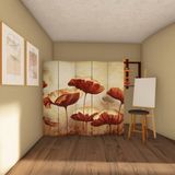 Fupe Shop Doğal Ahşap Çıtalı Çiçek Baskılı Paravan Oda Bölme 5 Kanat - 180 x 200 cm - Beyaz