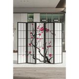 Fupe Shop Doğal Ahşap Japon Stil Sakura Ağacı 5 Kanat Paravan Seperatör Oda Bölme - 180X180 - Siyah