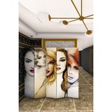 Fupe Shop Doğal Ahşap Kadın Figür Tek Taraf Baskılı 5 Kanat Paravan Seperatör Oda Bölme - 200X180 - Renkli