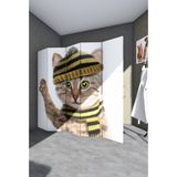Fupe Shop Doğal Ahşap Kedi Tek Taraf Baskılı 5 Kanat Paravan Seperatör Oda Bölme-224137 - 200x180 - Çok Renkli
