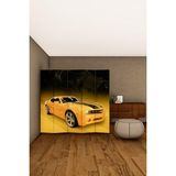 Fupe Shop Doğal Ahşap Sarı Araba Tek Taraf Baskılı 5 Kanat Paravan Seperatör Oda Bölme - 200X180