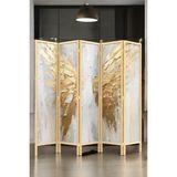 Fupe Shop Doğal Ahşap Soyut 5 Kanat Paravan Seperatör Oda Bölme FP-224126 - Gold - 180 x 180 cm