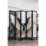 Fupe Shop Doğal Ahşap Soyut 5 Kanat Paravan Seperatör Oda Bölme FP-224127 - Siyah - 180 x 180 cm