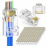 Furalis EZ RJ45 Yeni Nesil Delikli Konnektör - CAT5/CAT6 Uyumlu 8P8C Ethernet Network Ucu - Şeffaf UTP Jack (100 Adet)