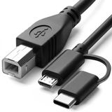 Furalis Type-C + Micro USB to USB-B Yazıcı/MIDI Bağlantı Kablosu (1 METRE) - Printer, Tarayıcı, MIDI Klavye, Ses Kartı, Dijital Piyano - DJ ve Müzik Ekipmanları Uyumlu