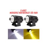 Furens 2 Adet Motosiklet Scooter Atv Uyumlu Mercekli Sis Farı Sarı-Beyaz Çift Renk 12V 50W