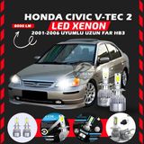 Furens Honda Civic V-Tec 2 2001-2006 Uzun Far Uyumlu Şimşek Etkili LED Xenon Performance Series Hb3 - Beyaz