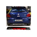 Furens Peugeot 307 Difüzör Arka Tampon Eki 4 Egzoz Çıkışlı Kırmızı Lüx Tip