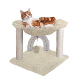 Furhaven Kapalı Kediler için 15.75" Uzun Oyun Alanı, Ft. Sisal Tırmalama Direkleri, Kendi Bakım Fırçası ve Oyuncak - Kaplan Sert Hamak İnteraktif Oyun Alanı - Krem, Tek Boyut