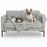 FurHaven Köpek örtüsü, su geçirmez, sakinleştirici, pelüş, uzun, suni kürk ve kadife, yıkanabilir, sis grisi, beden M