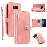 Furiet Samsung Galaxy S7 Cüzdan Kılıf 9 Kart Yuvaları Retro Deri Kapaklı Kredi Kartı Tutucu Stand Cep Aksesuarları Çanta Kordon Bilek Telefon Kılıfı S 7 7s GS7 SM-G930V G930A Kadın Erkek Pembe