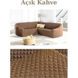 Furkan Ticaret Bürümcük Kumaş, Eteksiz L Köşe Koltuk Örtüsü 1 Adet Esnek, Lastikli, Süngerli L Koltuk Kılıfı - Açık Kahverengi - 180 x 230 cm