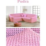 Furkan Ticaret Bürümcük Kumaş, Eteksiz L Köşe Koltuk Örtüsü 1 Adet Esnek, Lastikli, Süngerli L Koltuk Kılıfı - Pudra - 180 x 230 cm