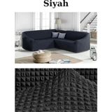 Furkan Ticaret Bürümcük Kumaş, Eteksiz L Köşe Koltuk Örtüsü 1 Adet Esnek, Lastikli, Süngerli L Koltuk Kılıfı - Siyah - 180 x 230 cm