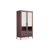 Furni24 Pera Camlı Metal Dolap 150 cm, Cam Kapaklı Vitrin - Büfe - Kitaplık ve Çok Amaçlı Dolap ( Raf Ayarlanabilir) Ral 3005 Mürdüm