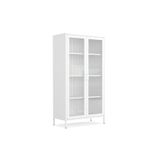 Furni24 Pera Camlı Metal Dolap 150 cm, Cam Kapaklı Vitrin - Büfe - Kitaplık ve Çok Amaçlı Dolap ( Raf Ayarlanabilir) Ral 9016 Beyaz
