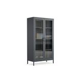 Furni24 Pera Camlı Metal Dolap 150 cm, Cam Kapaklı Vitrin - Büfe - Kitaplık ve Çok Amaçlı Dolap ( Raf Ayarlanabilir)
