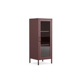 Furni24 Pera Camlı Metal Dolap 42x110cm, Cam Kapaklı Vitrin - Büfe - Kitaplık ve Çok Amaçlı Dolap ( Raf Ayarlanabilir) Ral 3005 Mürdüm