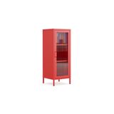 Furni24 Pera Camlı Metal Dolap 42x110cm, Cam Kapaklı Vitrin - Büfe - Kitaplık ve Çok Amaçlı Dolap ( Raf Ayarlanabilir) Ral 3020 Kırmızı