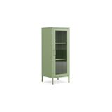 Furni24 Pera Camlı Metal Dolap 42x110cm, Cam Kapaklı Vitrin - Büfe - Kitaplık ve Çok Amaçlı Dolap ( Raf Ayarlanabilir) Ral 6011 Yeşil
