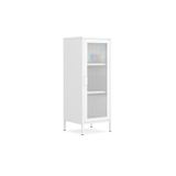 Furni24 Pera Camlı Metal Dolap 42x110cm, Cam Kapaklı Vitrin - Büfe - Kitaplık ve Çok Amaçlı Dolap ( Raf Ayarlanabilir) Ral 9016 Beyaz