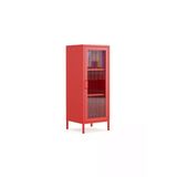Furni24 Pera Camlı Metal Dolap 42x110cm, Cam Kapaklı Vitrin - Büfe - Kitaplık ve Çok Amaçlı Dolap ( Raf Ayarlanabilir)