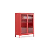 Furni24 Pera Camlı Metal Dolap, Cam Kapaklı Vitrin - Büfe - Kitaplık ve Çok Amaçlı Dolap ( Raf Ayarlanabilir) Ral 3020 Kırmızı