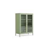 Furni24 Pera Camlı Metal Dolap, Cam Kapaklı Vitrin - Büfe - Kitaplık ve Çok Amaçlı Dolap ( Raf Ayarlanabilir) Ral 6011 Yeşil
