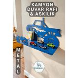 Furniall Metal Monster Truck Dev Kamyon Çocuk Odası Rafı Ve Elbise Askılığı - Dekoratif Duvar Rafı