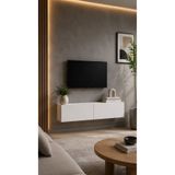 FURNICI Modern TV Ünitesi Sehpası Duvara Monte 2 Kapaklı Beyaz