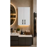 FURNICI Selen Çift Kapaklı Banyo Üst Dolabı 2 Bölmeli Duvara Monte Banyo Dolabı Beyaz 60x30x60 cm