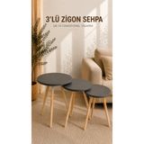 FURNICI Zigon Sehpa Antrasit 3'lü Ahşap Ayaklı Yuvarlak Modern Yan Sehpa Seti