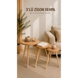 FURNICI Zigon Sehpa Atlantik Çam 3'lü Ahşap Ayaklı Yuvarlak Modern Yan Sehpa Seti