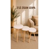 FURNICI Zigon Sehpa Vizon 3'lü Ahşap Ayaklı Yuvarlak Modern Yan Sehpa Seti